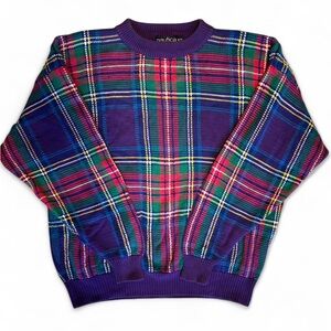 Vintage Nautica 100% Cotton Colorful Crewneck Pullover Plaid Sweater Size XL